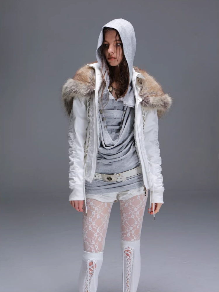 "Polar Night Courier" Ranger Metal Buckle Knitted Hooded Swing Collar T-Shirt【s0000014950】