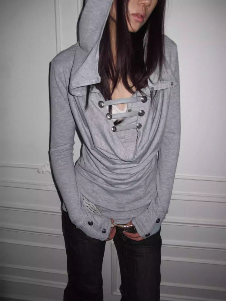 "Polar Night Courier" Ranger Metal Buckle Knitted Hooded Swing Collar T-Shirt【s0000014950】