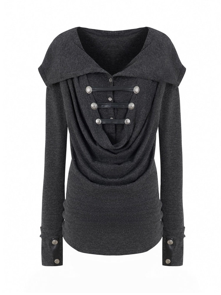 "Polar Night Courier" Ranger Metal Buckle Knitted Hooded Swing Collar T-Shirt【s0000014950】