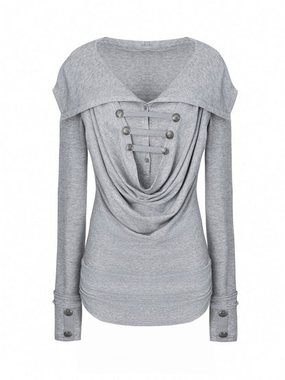 "Polar Night Courier" Ranger Metal Buckle Knitted Hooded Swing Collar T-Shirt【s0000014950】