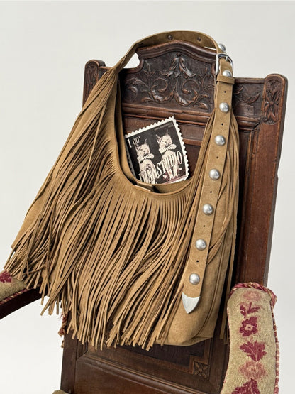 Vintage Suede Tassel Rivet Tote Bag Large Capacity Fashionable Versatile Shoulder Bag【s0000014951】