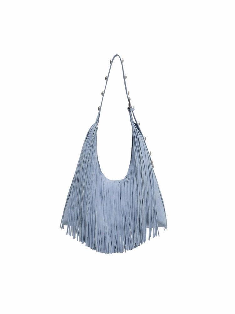Vintage Suede Tassel Rivet Tote Bag Large Capacity Fashionable Versatile Shoulder Bag【s0000014951】