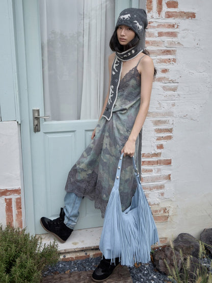 Vintage Suede Tassel Rivet Tote Bag Large Capacity Fashionable Versatile Shoulder Bag【s0000014951】