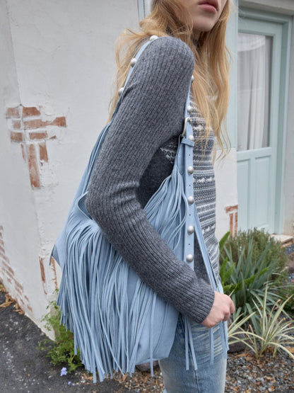 Vintage Suede Tassel Rivet Tote Bag Large Capacity Fashionable Versatile Shoulder Bag【s0000014951】