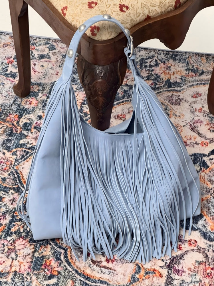 Vintage Suede Tassel Rivet Tote Bag Large Capacity Fashionable Versatile Shoulder Bag【s0000014951】