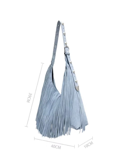 Vintage Suede Tassel Rivet Tote Bag Large Capacity Fashionable Versatile Shoulder Bag【s0000014951】