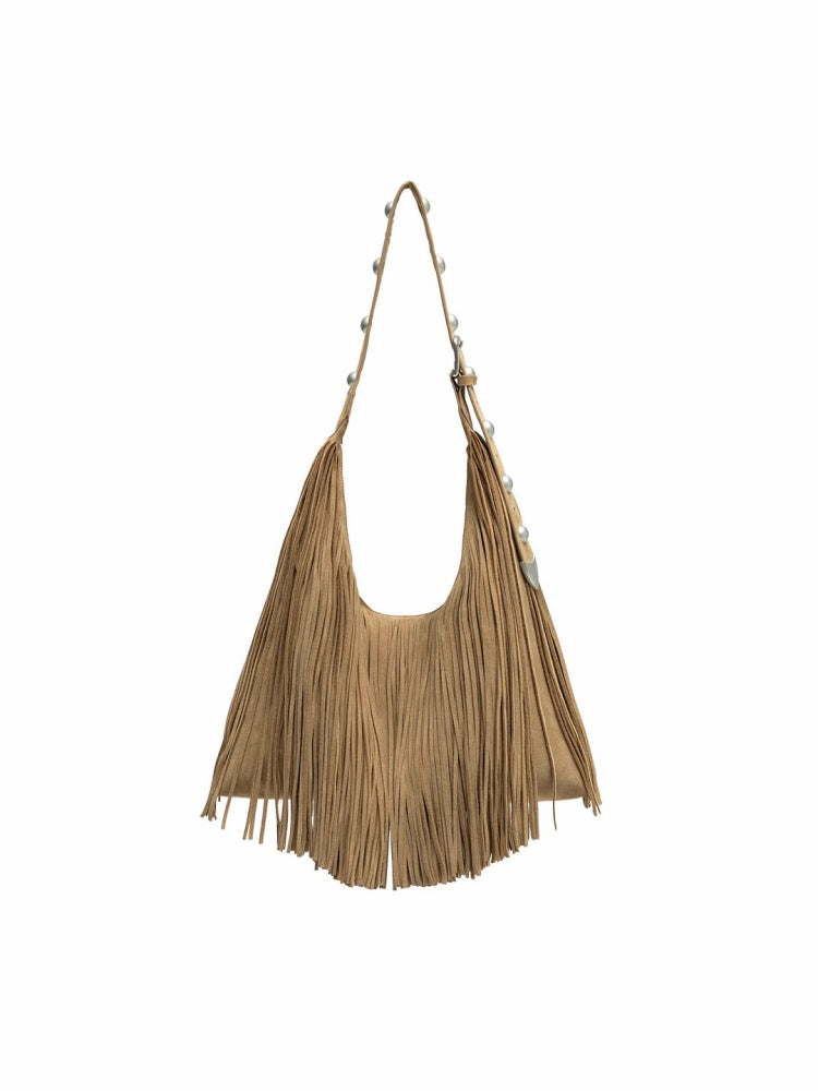 Vintage Suede Tassel Rivet Tote Bag Large Capacity Fashionable Versatile Shoulder Bag【s0000014951】