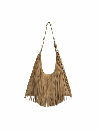 Vintage Suede Tassel Rivet Tote Bag Large Capacity Fashionable Versatile Shoulder Bag【s0000014951】