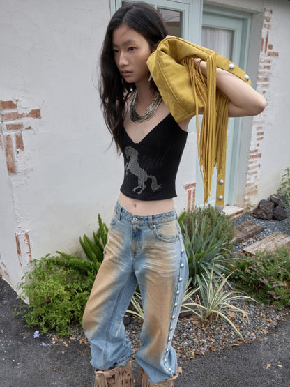 Vintage Suede Tassel Rivet Tote Bag Large Capacity Fashionable Versatile Shoulder Bag【s0000014951】