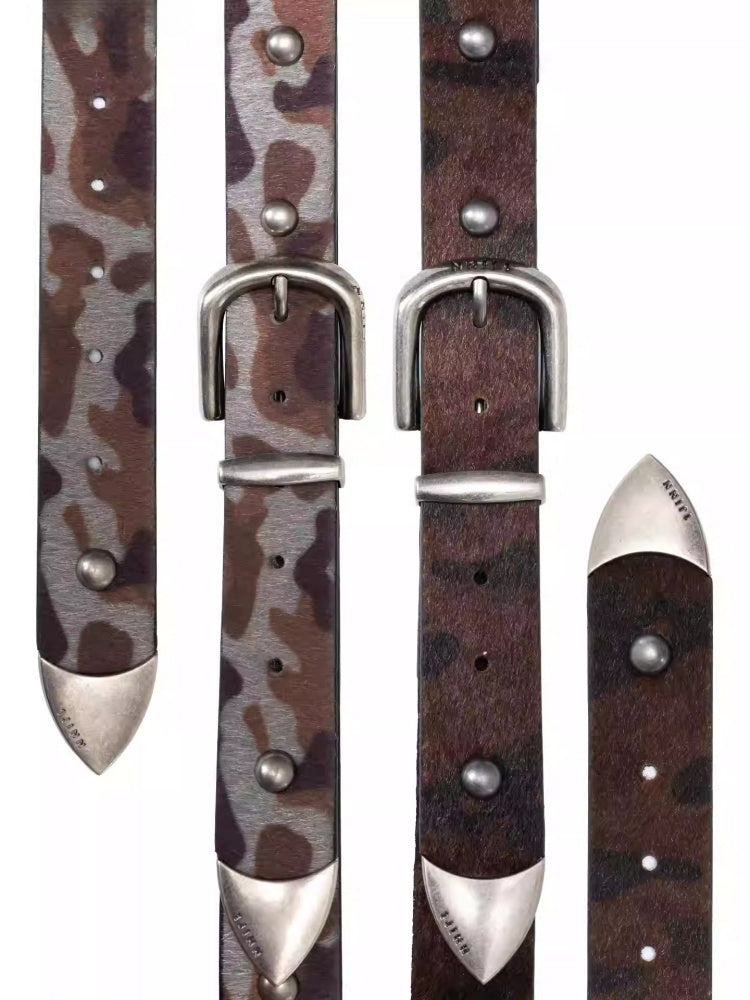 Vintage Camouflage Riveted Metal Buckle Imitation Horse Fur Belt【s0000014952】