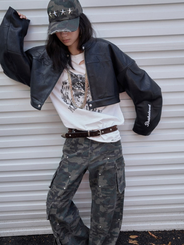 Vintage Camouflage Riveted Metal Buckle Imitation Horse Fur Belt【s0000014952】