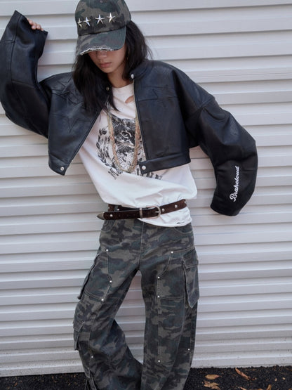 Vintage Camouflage Riveted Metal Buckle Imitation Horse Fur Belt【s0000014952】