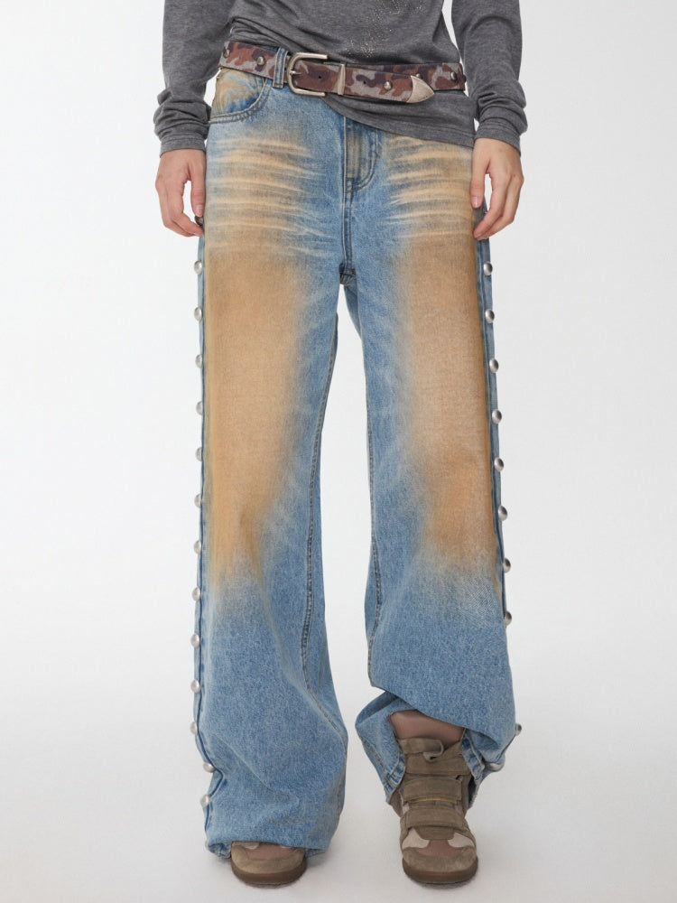 Vintage Camouflage Riveted Metal Buckle Imitation Horse Fur Belt【s0000014952】