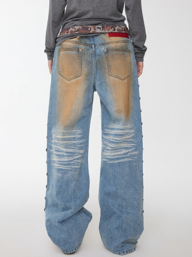 Vintage Camouflage Riveted Metal Buckle Imitation Horse Fur Belt【s0000014952】