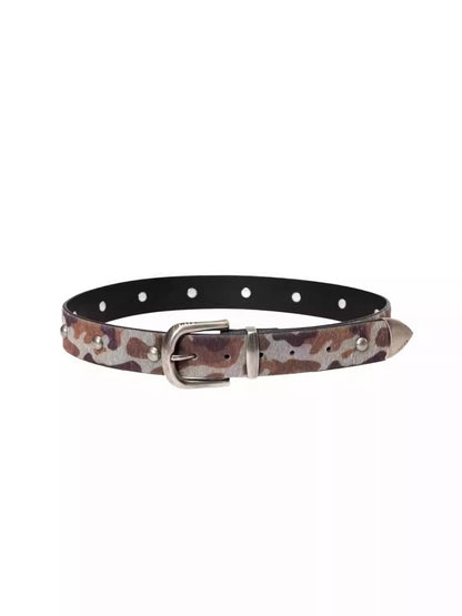 Vintage Camouflage Riveted Metal Buckle Imitation Horse Fur Belt【s0000014952】