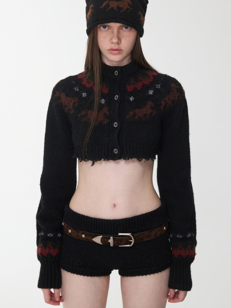 Vintage Camouflage Riveted Metal Buckle Imitation Horse Fur Belt【s0000014952】