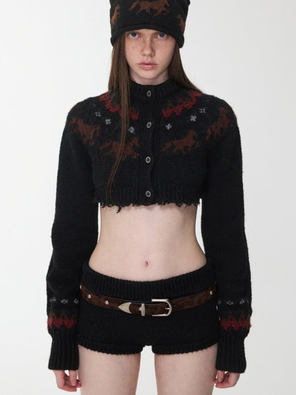 Vintage Camouflage Riveted Metal Buckle Imitation Horse Fur Belt【s0000014952】