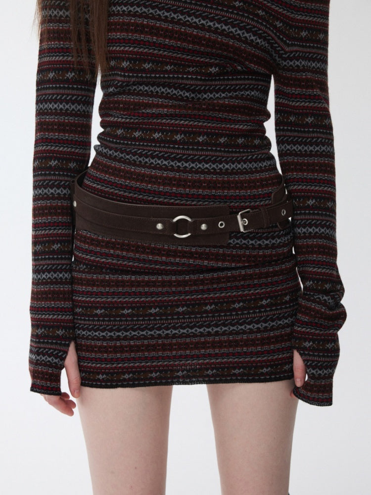 Vintage Suede Metal Buckle Waist Closure Multi-Pocket Workwear Style Wide Belt Bag【s0000014953】