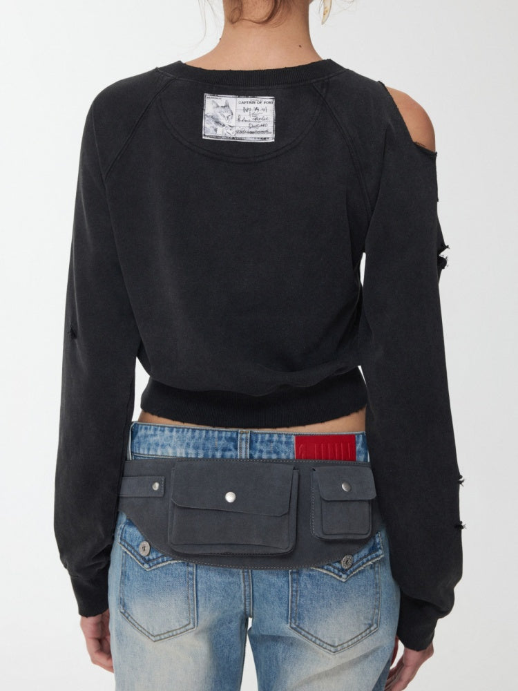 Vintage Suede Metal Buckle Waist Closure Multi-Pocket Workwear Style Wide Belt Bag【s0000014953】