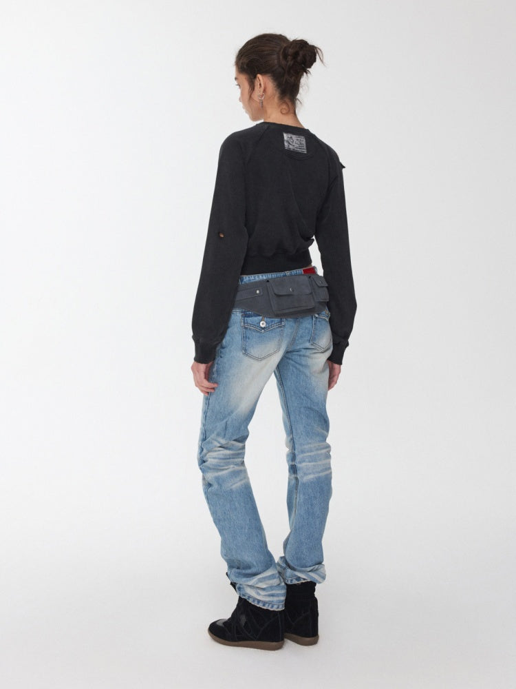 Vintage Suede Metal Buckle Waist Closure Multi-Pocket Workwear Style Wide Belt Bag【s0000014953】