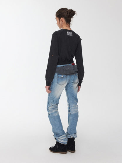 Vintage Suede Metal Buckle Waist Closure Multi-Pocket Workwear Style Wide Belt Bag【s0000014953】