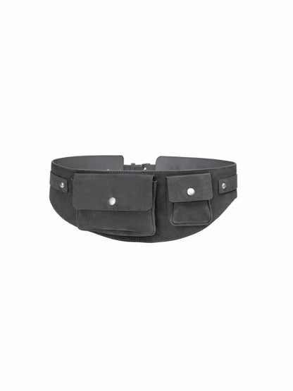 Vintage Suede Metal Buckle Waist Closure Multi-Pocket Workwear Style Wide Belt Bag【s0000014953】