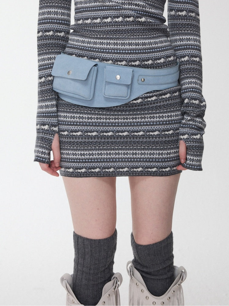 Vintage Suede Metal Buckle Waist Closure Multi-Pocket Workwear Style Wide Belt Bag【s0000014953】