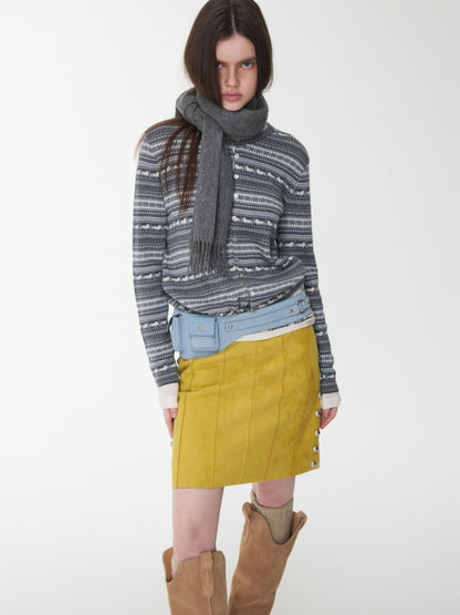 Vintage Suede Metal Buckle Waist Closure Multi-Pocket Workwear Style Wide Belt Bag【s0000014953】