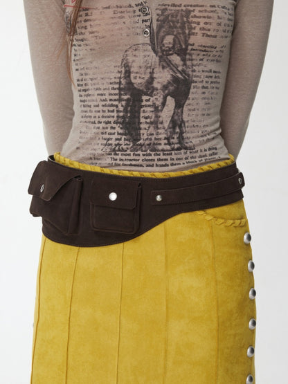 Vintage Suede Metal Buckle Waist Closure Multi-Pocket Workwear Style Wide Belt Bag【s0000014953】