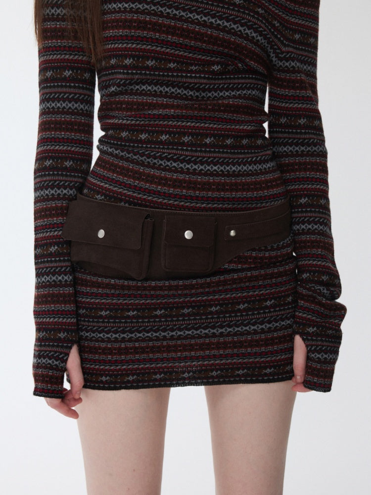 Vintage Suede Metal Buckle Waist Closure Multi-Pocket Workwear Style Wide Belt Bag【s0000014953】