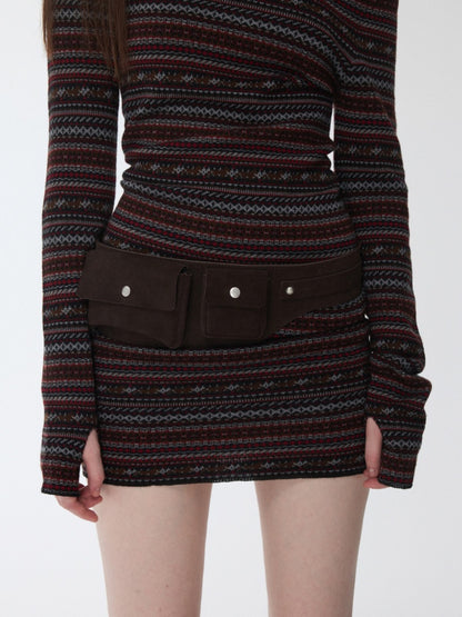 Vintage Suede Metal Buckle Waist Closure Multi-Pocket Workwear Style Wide Belt Bag【s0000014953】