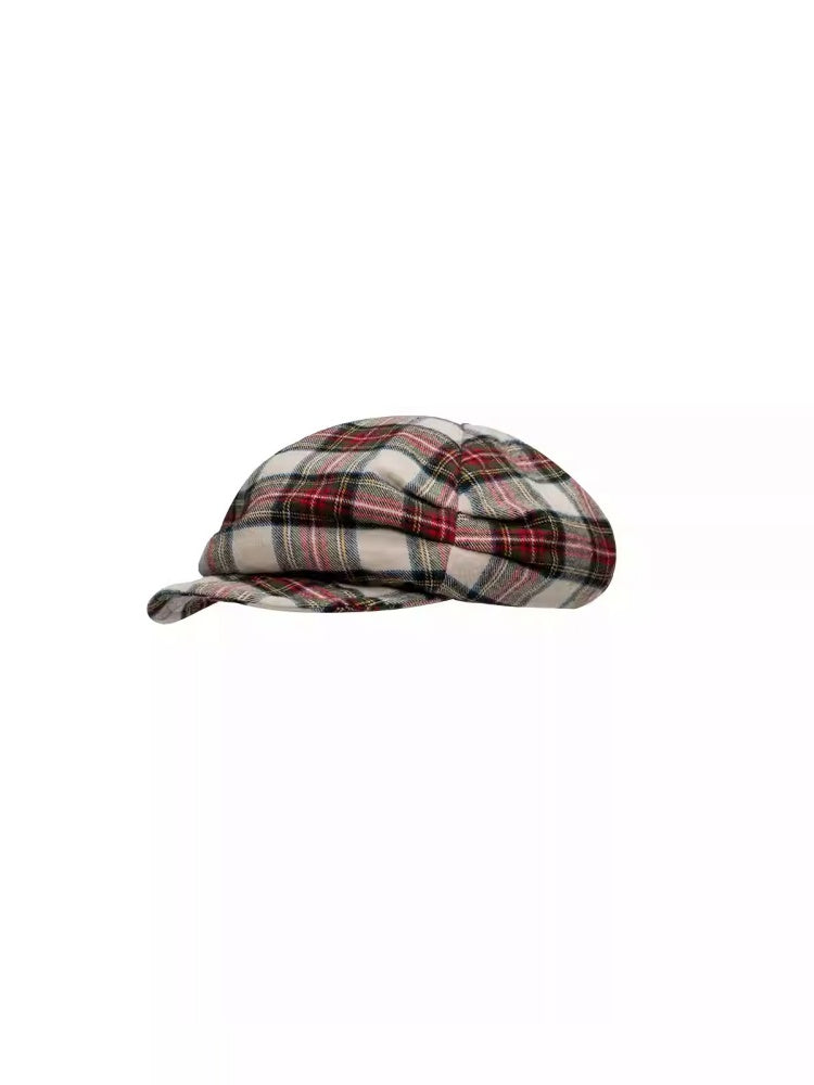 Retro British Style Two-Tone Plaid Newsboy Hat Literary Versatile Face-Revealing Little Beret【s0000014954】