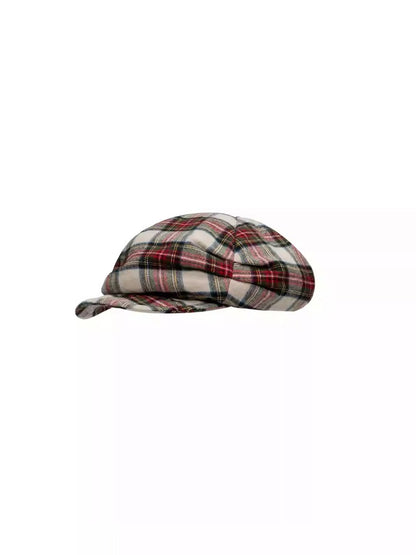 Retro British Style Two-Tone Plaid Newsboy Hat Literary Versatile Face-Revealing Little Beret【s0000014954】