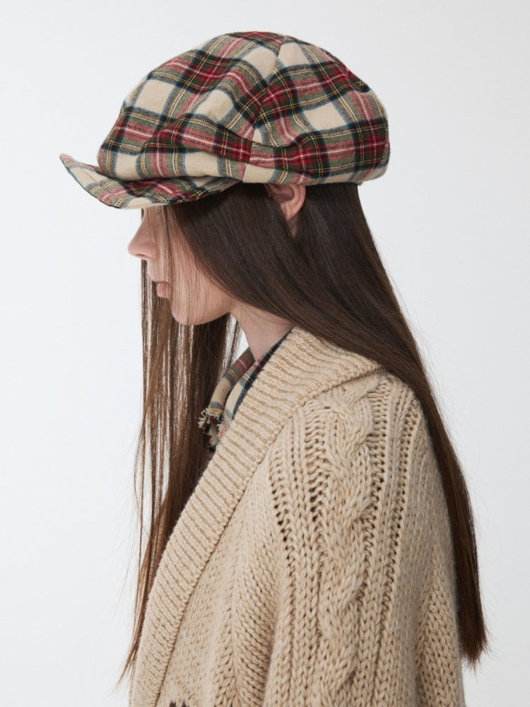 Retro British Style Two-Tone Plaid Newsboy Hat Literary Versatile Face-Revealing Little Beret【s0000014954】