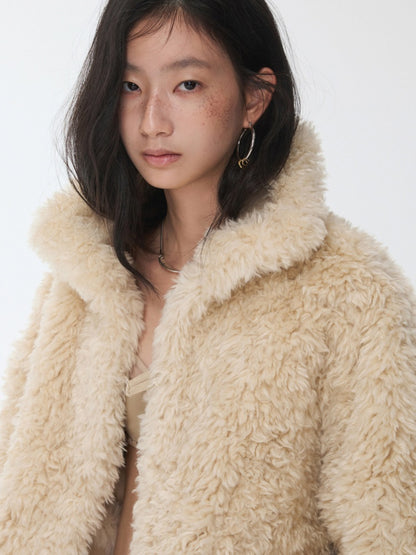 Vintage Stand Collar Fur Integrated Suede Reverse Wear Short  Medium Lamb Skin Jacket【s0000014955】