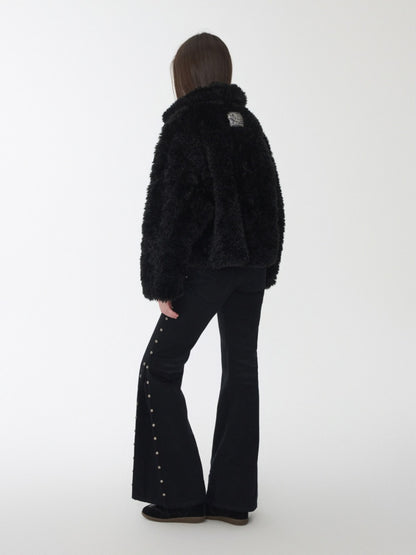 Vintage Stand Collar Fur Integrated Suede Reverse Wear Short  Medium Lamb Skin Jacket【s0000014955】