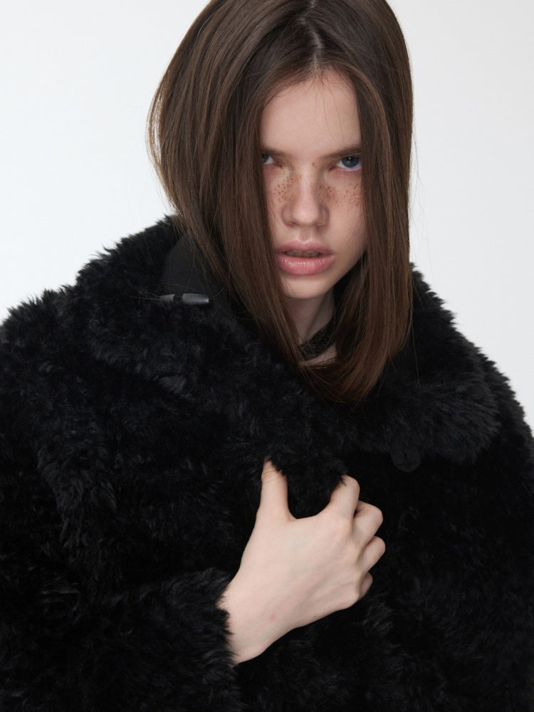 Vintage Stand Collar Fur Integrated Suede Reverse Wear Short  Medium Lamb Skin Jacket【s0000014955】