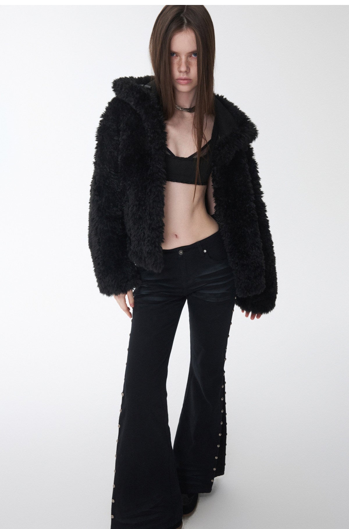 Vintage Stand Collar Fur Integrated Suede Reverse Wear Short  Medium Lamb Skin Jacket【s0000014955】