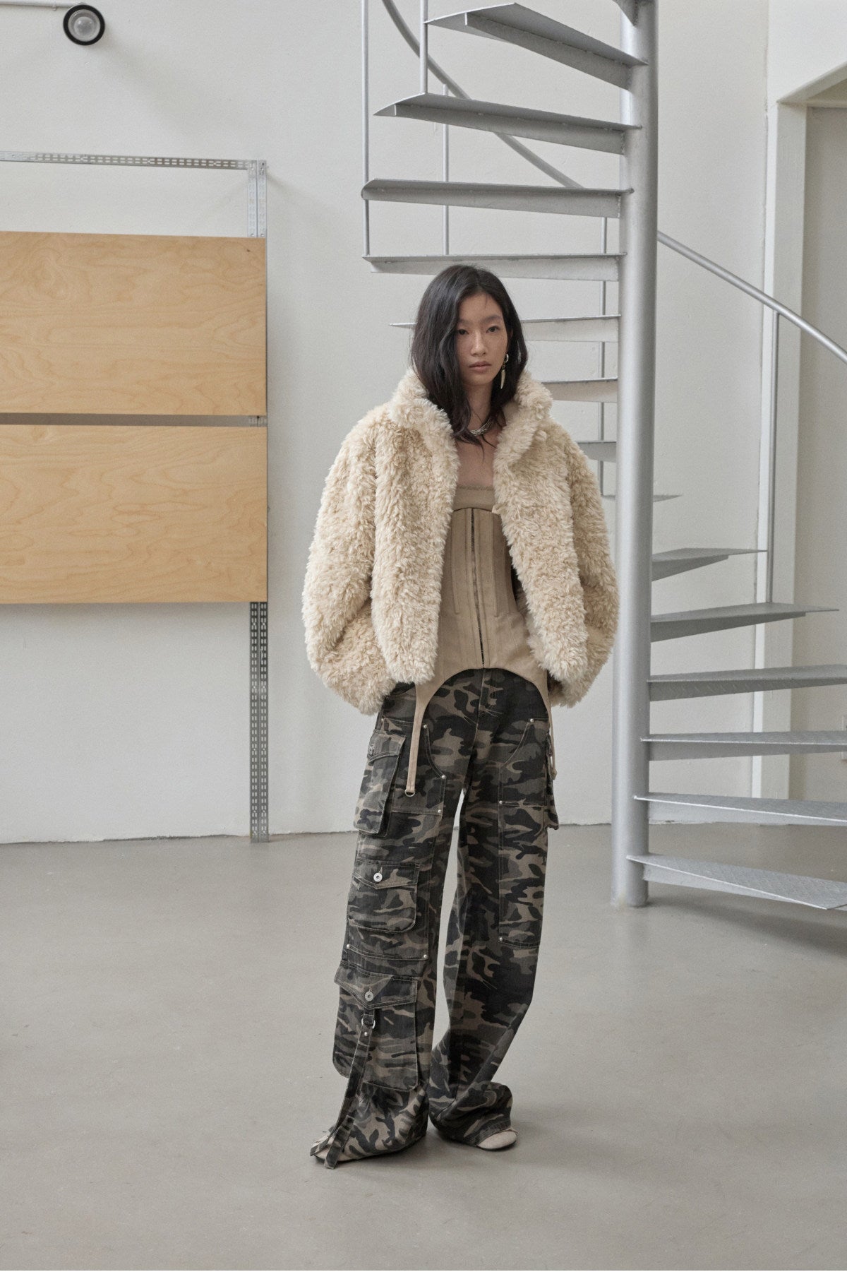Vintage Stand Collar Fur Integrated Suede Reverse Wear Short  Medium Lamb Skin Jacket【s0000014955】