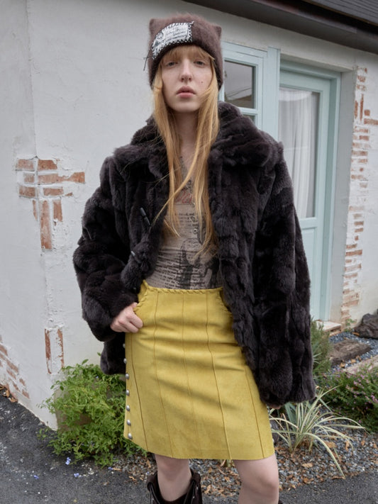 Heavy Industry Otter Rabbit Fleece Shirt Fit Fur Lapel Horn Buckle Design Jacket【s0000014956】