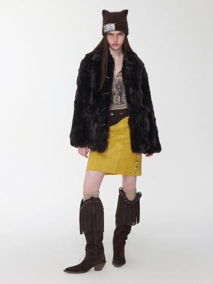 Heavy Industry Otter Rabbit Fleece Shirt Fit Fur Lapel Horn Buckle Design Jacket【s0000014956】