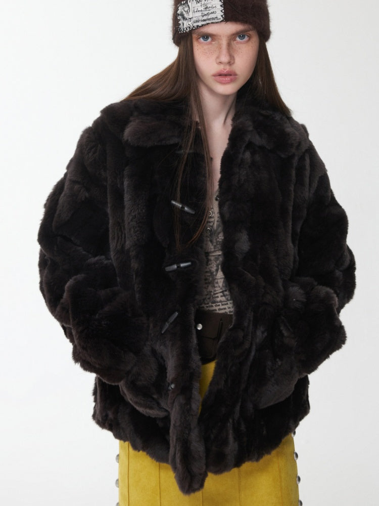 Heavy Industry Otter Rabbit Fleece Shirt Fit Fur Lapel Horn Buckle Design Jacket【s0000014956】