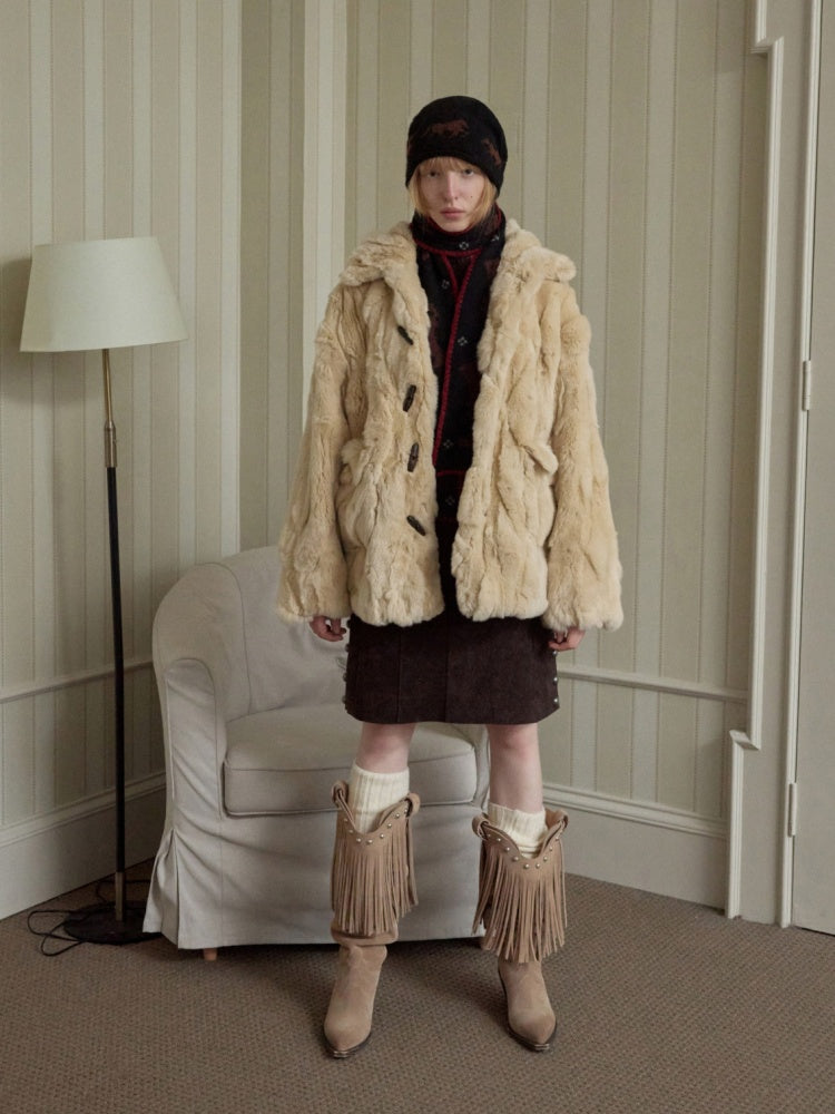 Heavy Industry Otter Rabbit Fleece Shirt Fit Fur Lapel Horn Buckle Design Jacket【s0000014956】