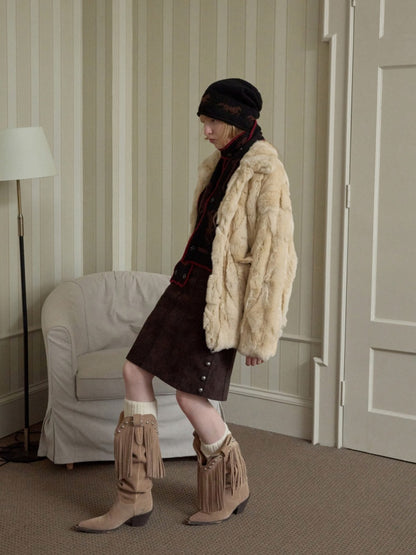 Heavy Industry Otter Rabbit Fleece Shirt Fit Fur Lapel Horn Buckle Design Jacket【s0000014956】
