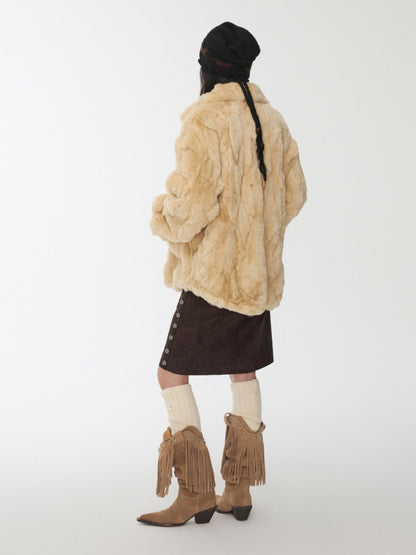 Heavy Industry Otter Rabbit Fleece Shirt Fit Fur Lapel Horn Buckle Design Jacket【s0000014956】