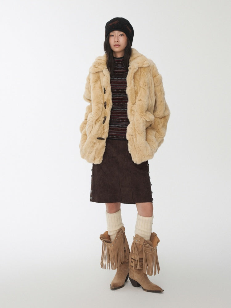 Heavy Industry Otter Rabbit Fleece Shirt Fit Fur Lapel Horn Buckle Design Jacket【s0000014956】