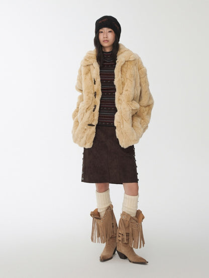 Heavy Industry Otter Rabbit Fleece Shirt Fit Fur Lapel Horn Buckle Design Jacket【s0000014956】