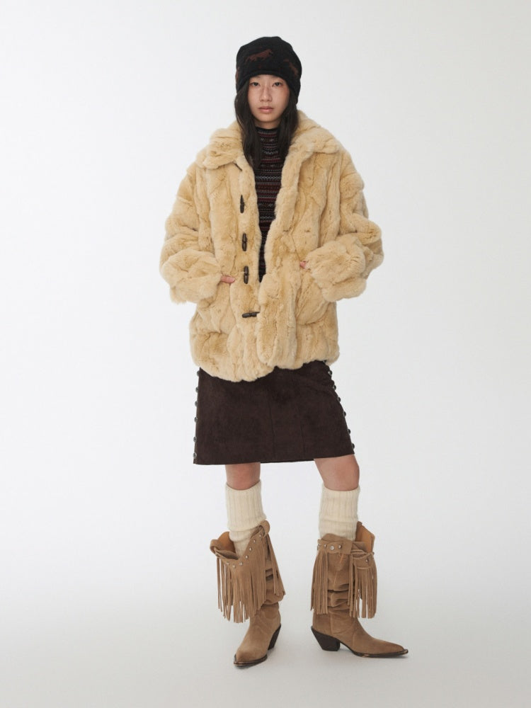Heavy Industry Otter Rabbit Fleece Shirt Fit Fur Lapel Horn Buckle Design Jacket【s0000014956】