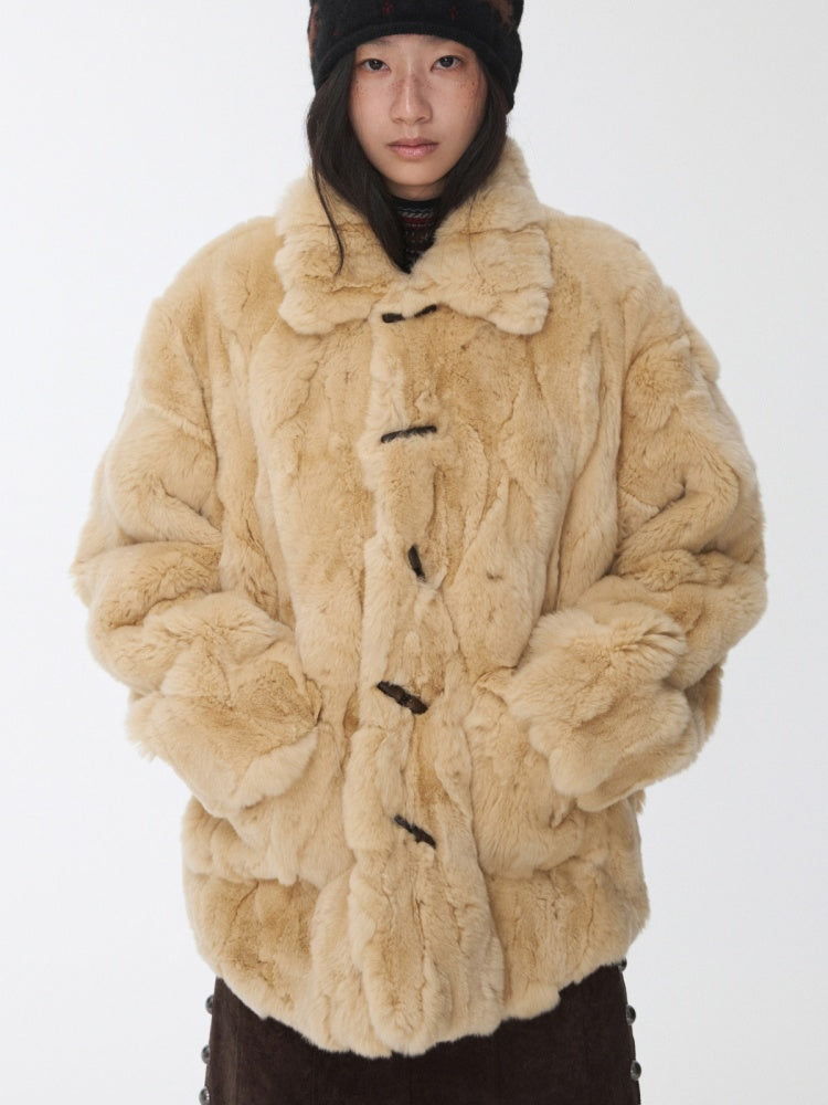 Heavy Industry Otter Rabbit Fleece Shirt Fit Fur Lapel Horn Buckle Design Jacket【s0000014956】