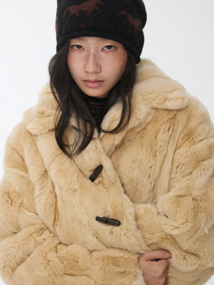Heavy Industry Otter Rabbit Fleece Shirt Fit Fur Lapel Horn Buckle Design Jacket【s0000014956】
